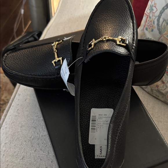 Black Leather Loafers with Gold Accent from saks 5th ave - Picture 1 of 5